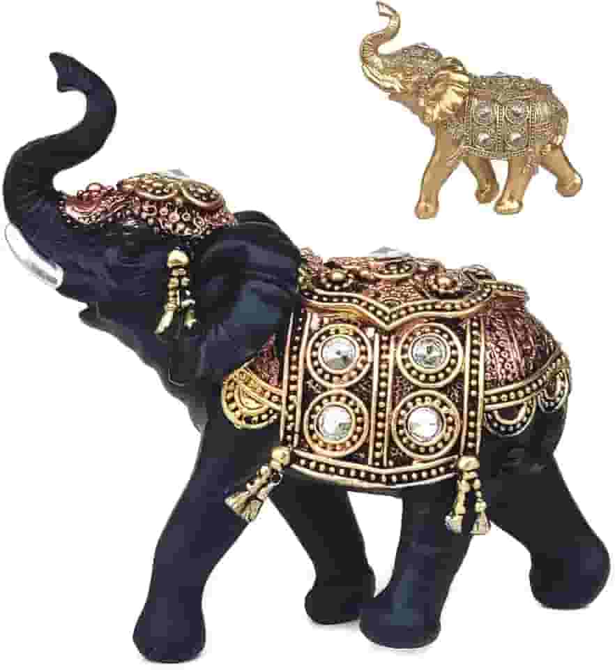 Elefante Decorativo Em Resina Indiano Sabedoria Sorte (J100preto)