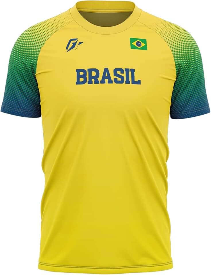 OverFame Camiseta Filtro UV Brasil - Masculina, Manga Longa, Amarela, PP a G2