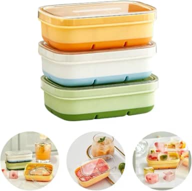 ECOODA Kit 3 Mini Formas Gelo Silicone com Tampa Tempero Papinha de Bebe 6 cubo