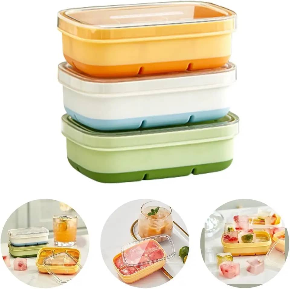 ECOODA Kit 3 Mini Formas Gelo Silicone com Tampa Tempero Papinha de Bebe 6 cubo