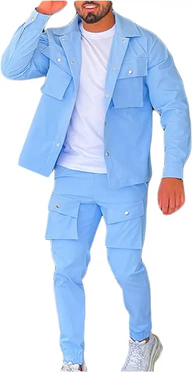 newrong Terno masculino casual com cordão e calça de ajuste justo