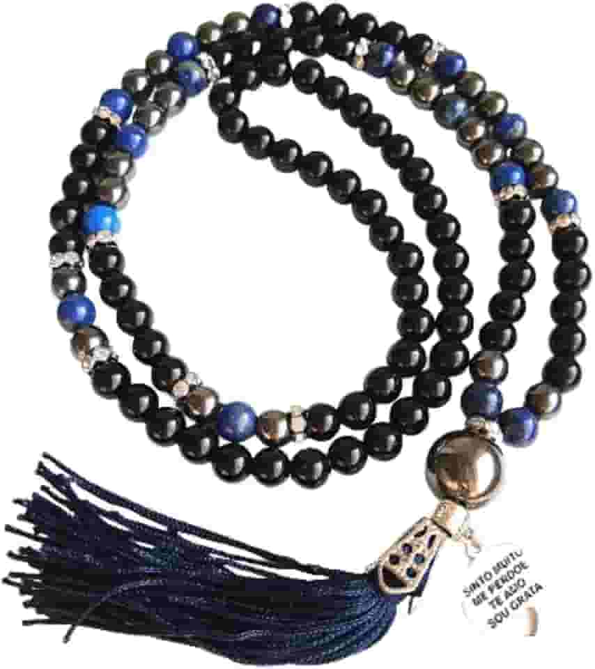 JAPAMALA 108 CONTAS EM PEDRAS NATURAIS ÔNIX, LÁPIS LAZULI E HEMATITA