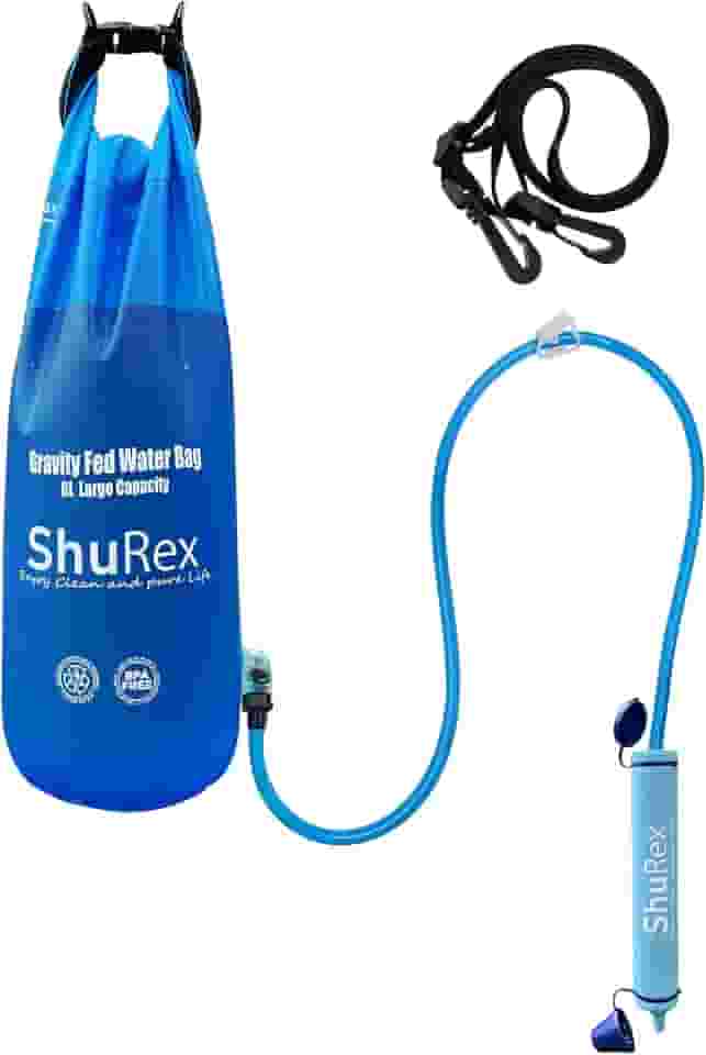 ShuRex Sistema de Filtragem de Água Alimentado Por Gravidade com Alça Ajustável para Árvores, Bolsa de Gravidade Grande de 1,5 Galão com Canudo de Filtro, Purificador de Água de Sobrevivência para Via