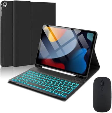 Capa Para Tablet, Capa + Mouse e Teclado Magnético Bluetooth Destacável Para IPad 9ª/ 8ª /7ª Geração (Preto, Teclado retroiluminado)