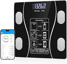Balança de Bioimpedância Digital 180Kg com App OKOK Bluetooth | IMC, Gordura Corporal, Músculos, Visceral | Vidro Temperado, Alta Precisão