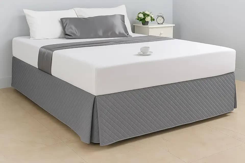 Saia Para Cama Box Solteiro Casal Padrão Queen King Size Ultrassônico Encaixe Prático (Cinza, Queen)