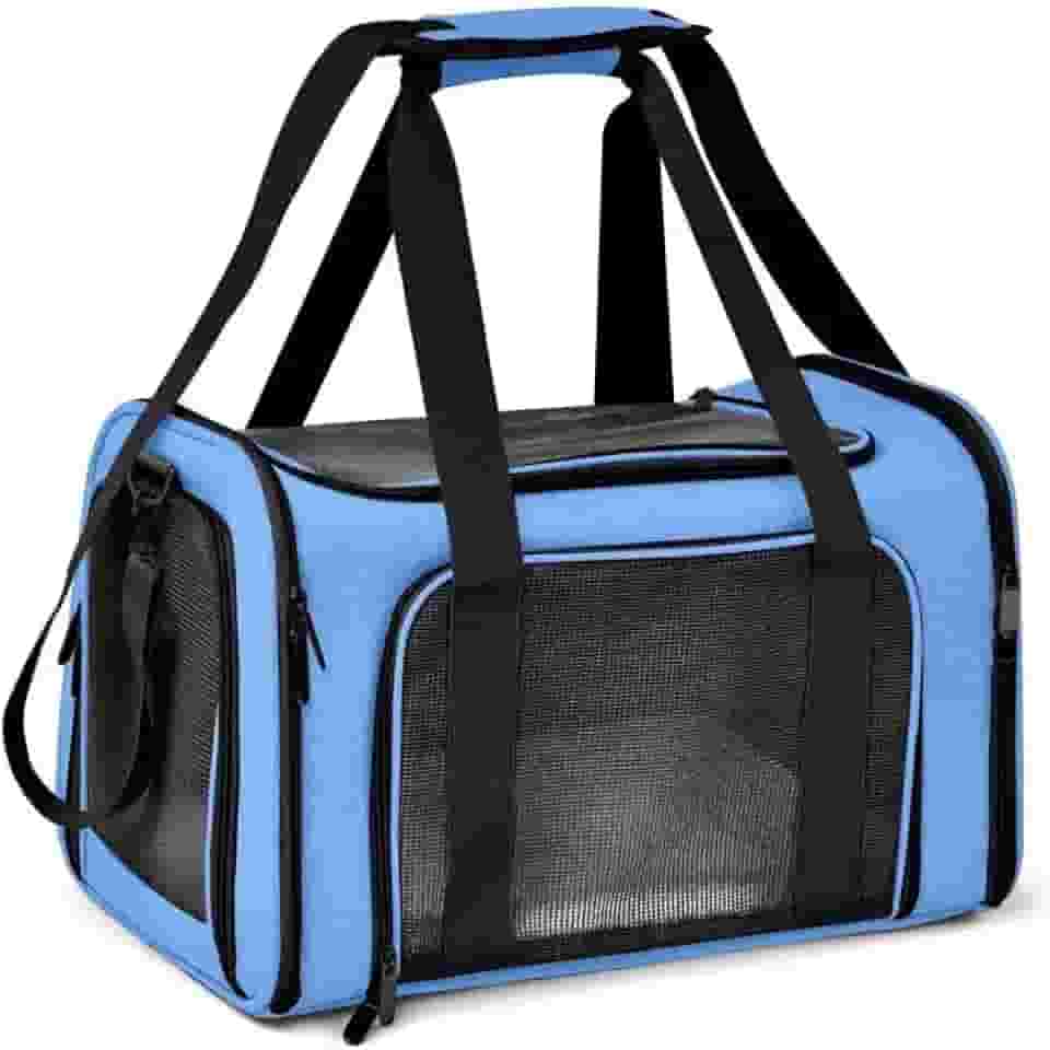 Bolsa Transporte Pet Ventilação em 4 lados Não Se Deforma Facilmente Bolsa Transporte Pet Avião com Zíper liso Portátil - 30X32X20 - MJ BRANDS (Azul)