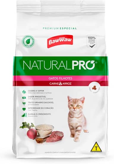 Ração Baw Waw Natural Pro para gatos filhotes sabor Carne e Arroz - 1kg