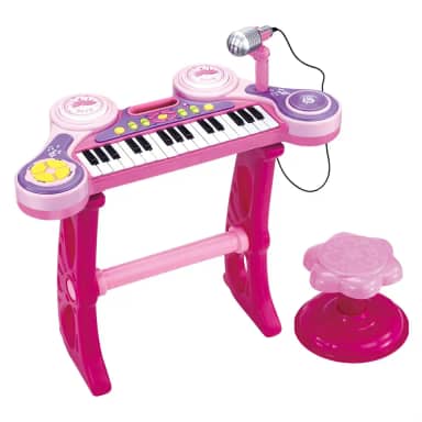 Piano Teclado Infantil Musical Pianinho Microfone Instrumento Brinquedo Criança (Rosa)