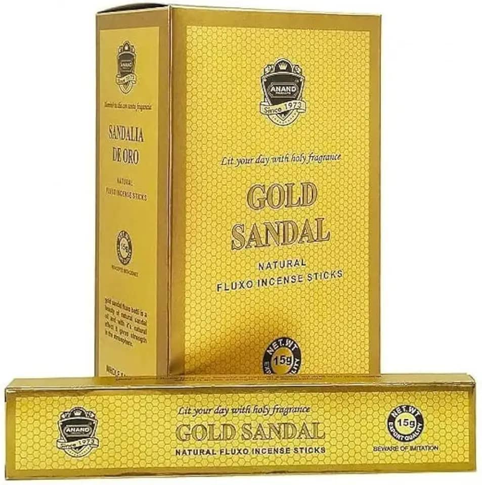 Incenso Anand Massala Gold Sandal, Fragrância de Sândalo, Linha Tradicional Hindu Premium