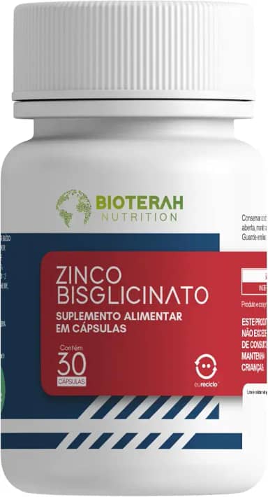 Zinco Bisglicinato 30 Cápsulas BIOTERAH Suplemento Alimentar 29,59MG Original (30 Capsulas)