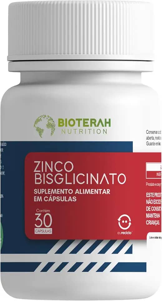 Zinco Bisglicinato 30 Cápsulas BIOTERAH Suplemento Alimentar 29,59MG Original (30 Capsulas)