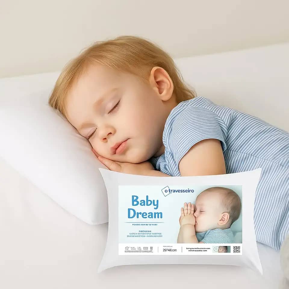 Travesseiro Infantil Antialérgico e Antiácaros Baby Dream 30x40cm, Fibra de Poliéster Siliconada, Lavável à Máquina, para Bebês de 0 à 2 Anos Branco