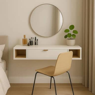 Penteadeira Suspensa com Portas e Nichos – Design Moderno e Tampo Amplo para Quarto ou Closet (Off White/Nature)