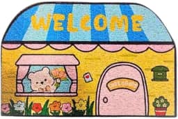 Tapete Porta de Entrada Capacho Antiderrapante Decorativo Desenho de Casinha com Coelho, Multicolorido(Casinha 1)