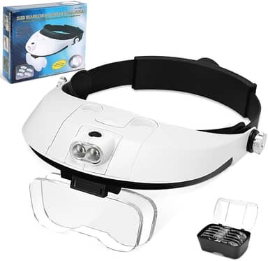 Lupa de Cabeça, Lupa de Cabeça com 2 LEDs e 4 Lentes de Aumento, Profissional Óculos Leitura, Pode Ser Utilizado para Ler