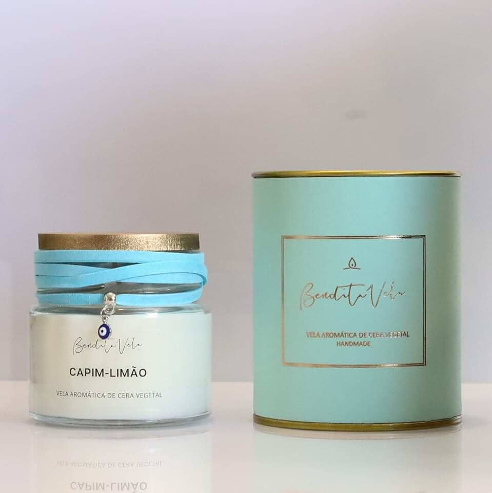 Vela Vegetal Aroma Capim Limão Vidro Og - Bendita Vela