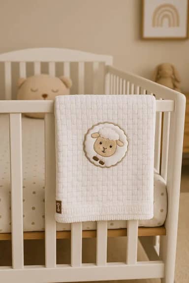 Manta Bebê Bordada Piquet Cobertor Algodão 1,10m x 90cm (Ovelhinha)