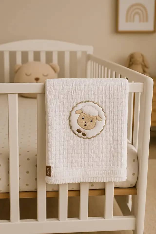 Manta Bebê Bordada Piquet Cobertor Algodão 1,10m x 90cm (Ovelhinha)