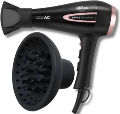 Secador de Cabelo Philco Profissional 2100W Íon Tourmaline com Difusor de Cachos - 127v