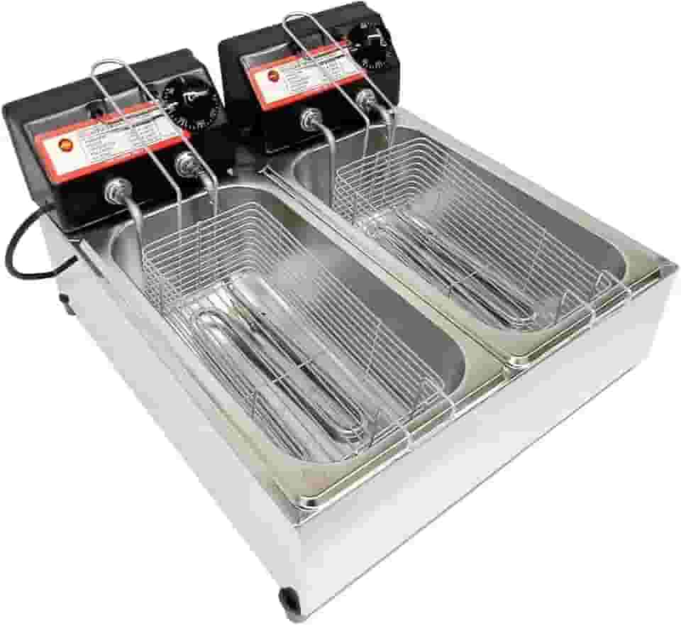 Fritadeira Elétrica com Óleo Industrial Inox, 2 Cubas, 7L 1500W Termostato até 300°C (220V)