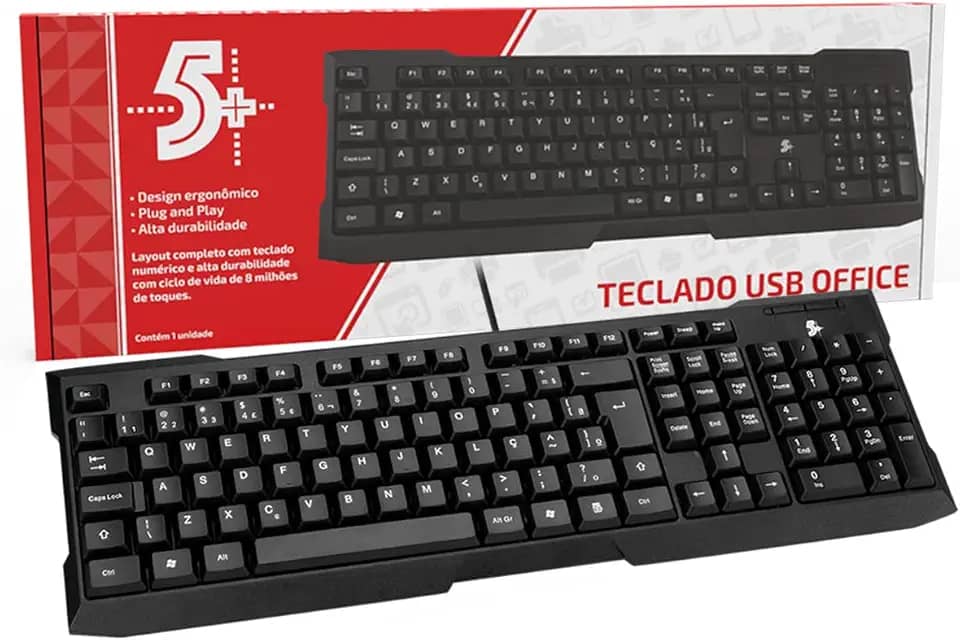 Teclado USB Basico Office Ergonomico preto - 5+ 015-0041