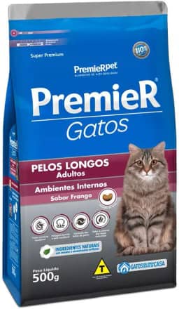 Ração Premier Ambientes Internos Pelos Longos Para Gatos Adultos Sabor Frango - 500G Premier Pet - Sabor Frango