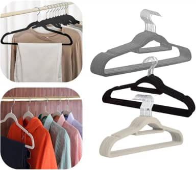 Kit 10 Cabides Veludo Slim Antideslizante Preto | Cabide Aveludado que Não Escorrega para Organizar Armário e Otimizar Espaço no Closet de Roupas Finas, Blusas e Camisas (Preto)