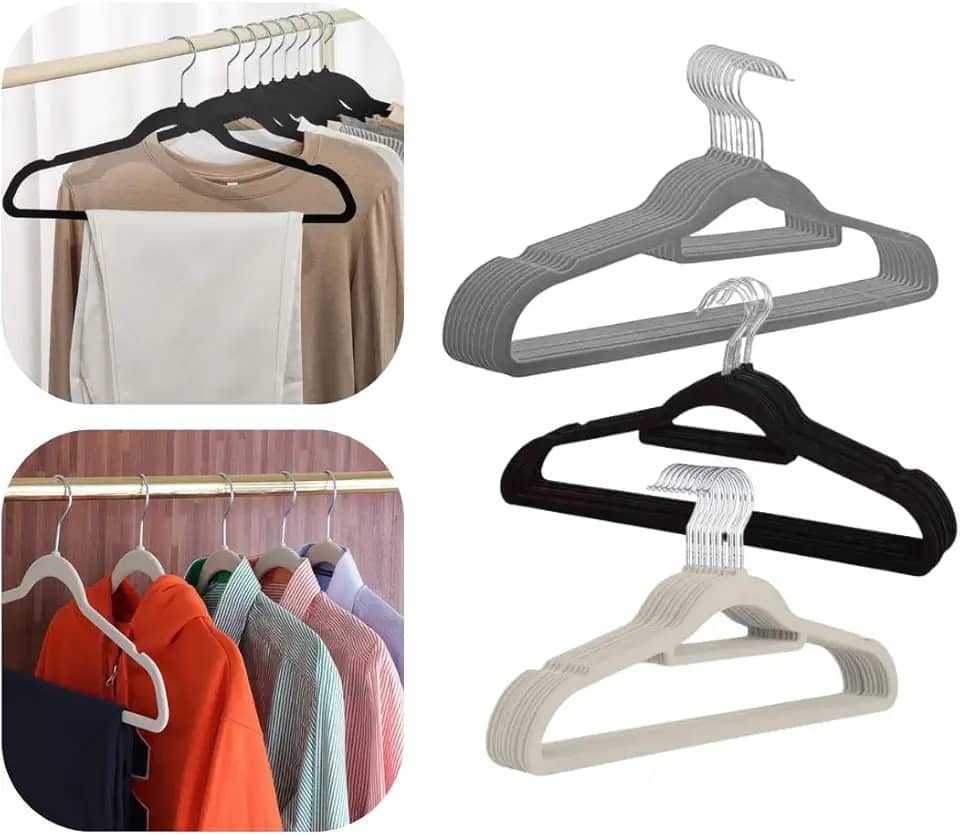 Kit 10 Cabides Veludo Slim Antideslizante Preto | Cabide Aveludado que Não Escorrega para Organizar Armário e Otimizar Espaço no Closet de Roupas Finas, Blusas e Camisas (Preto)