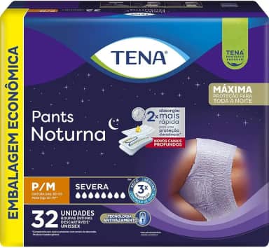 Tena Pants Noturna, Roupa Íntima para Incontinência Urinária, P/M - Embalagem econômica, 32 unidades