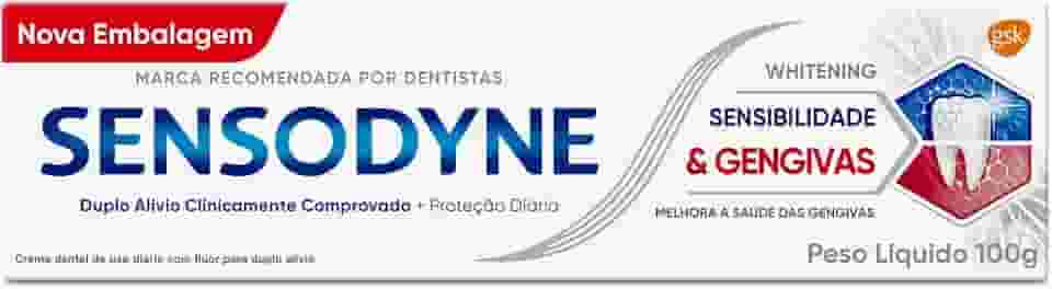 Sensodyne Creme Dental para Sensibilidade e Gengivas Whitening com Flúor, Clareamento Dental, 100g