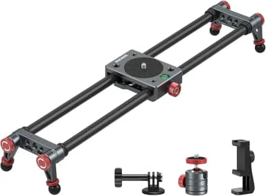 NEEWER Controle deslizante para câmera de fibra de carbono de 40 cm com cabeça esférica de 360°/braçadeira de telefone/suporte para câmera de ação, trilho Dolly com 4 rolamentos e pernas ajustáveis,