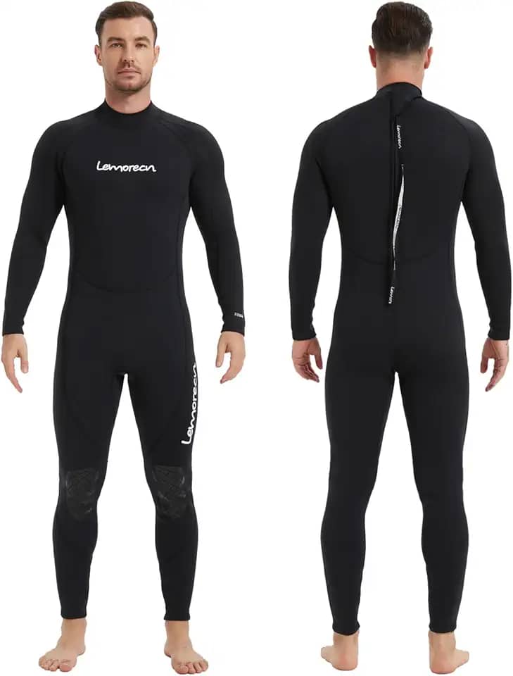 Lemorecn (16 tamanhos) Macacão masculino de neoprene de 3/2 mm e 5/4 mm para mergulho de corpo inteiro para homens