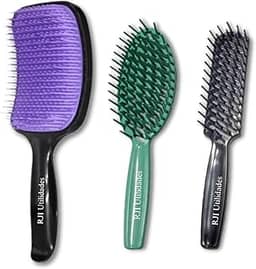 Kit Escova Cabelo Raquete Cerda Flexível Finalizar + 2 Escovas Raquetes Vazada Cerdas Firmes Desembaraçar