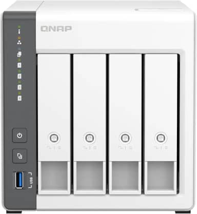 Storage NAS QNAP TS-433-4G-US (ARM de 4 núcleos Cortex-A55 de 2,0 GHz/4 GB integrada/1xPorta Ethernet 2,5 Gigabit (2,5G/1G/100M)/4BAIAS/80TB/TORRE/*SEM HDD*)