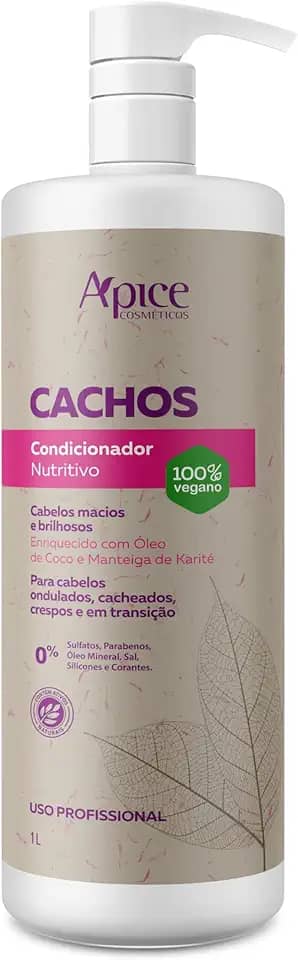 Ápice Condicionador Cachos Nutritivo | Nutrição, Selagem das Cutículas e Brilho com Óleo de Coco e Manteiga de Karité | Liberado para No e Low Poo | 1000ml