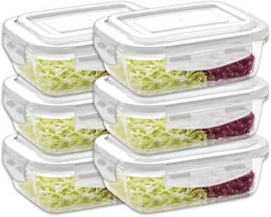 KIT 6 Potes de Vidro Retangular com Tampa Hermética 640ml Cor:Branco (QH)