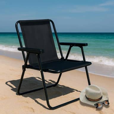 Cadeira De Praia Lazer Descanso Dobrável Alta De Aço (Preta)