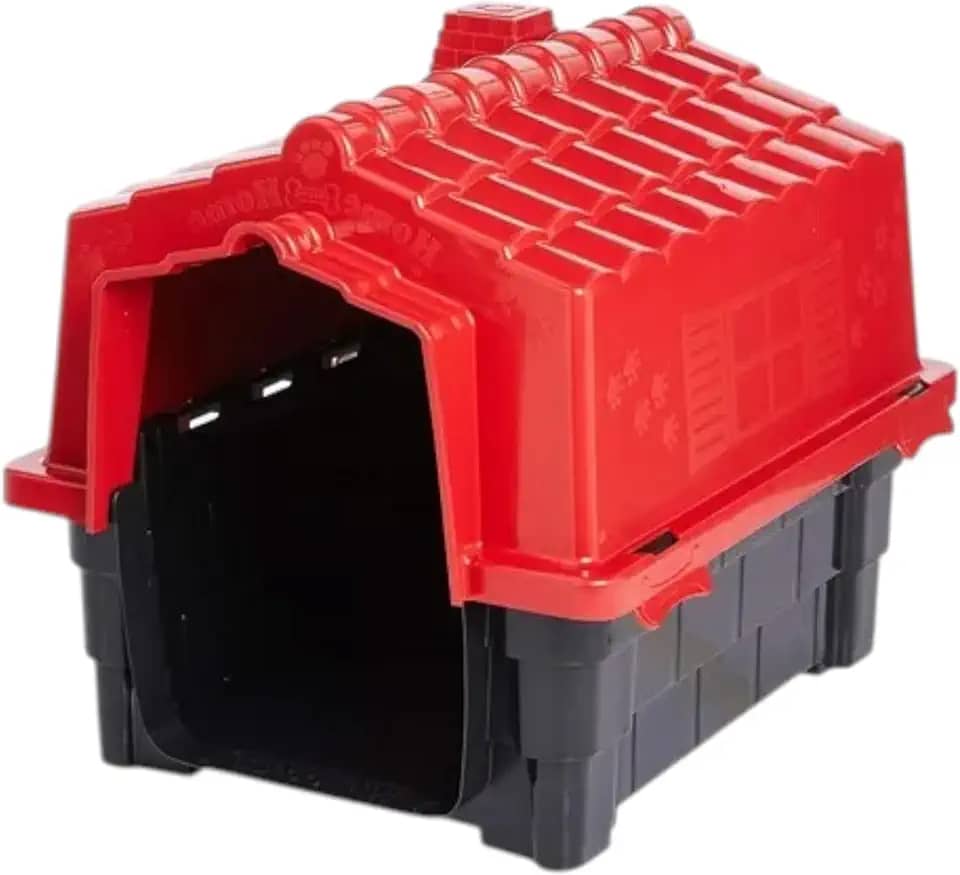 Casinha De Cachorro Plástica Pequeno e Medio Porte Casa Para Pet, Desmontável Resistente Com Proteção UV, 8 saídas de ar e 4 pontos para saída de água, Tamanhos N1. N2. N3. (Vermelho, N.1)