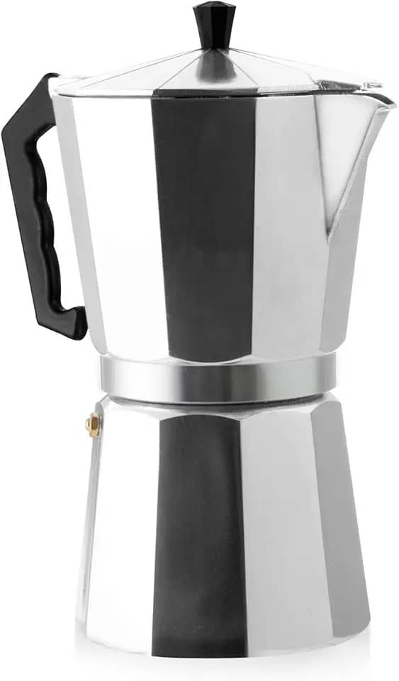 Mimo Style Italiana Expresso Cafeteira de Aluminio com Alça para 12 Cafézinhos, Prata, 600 ml