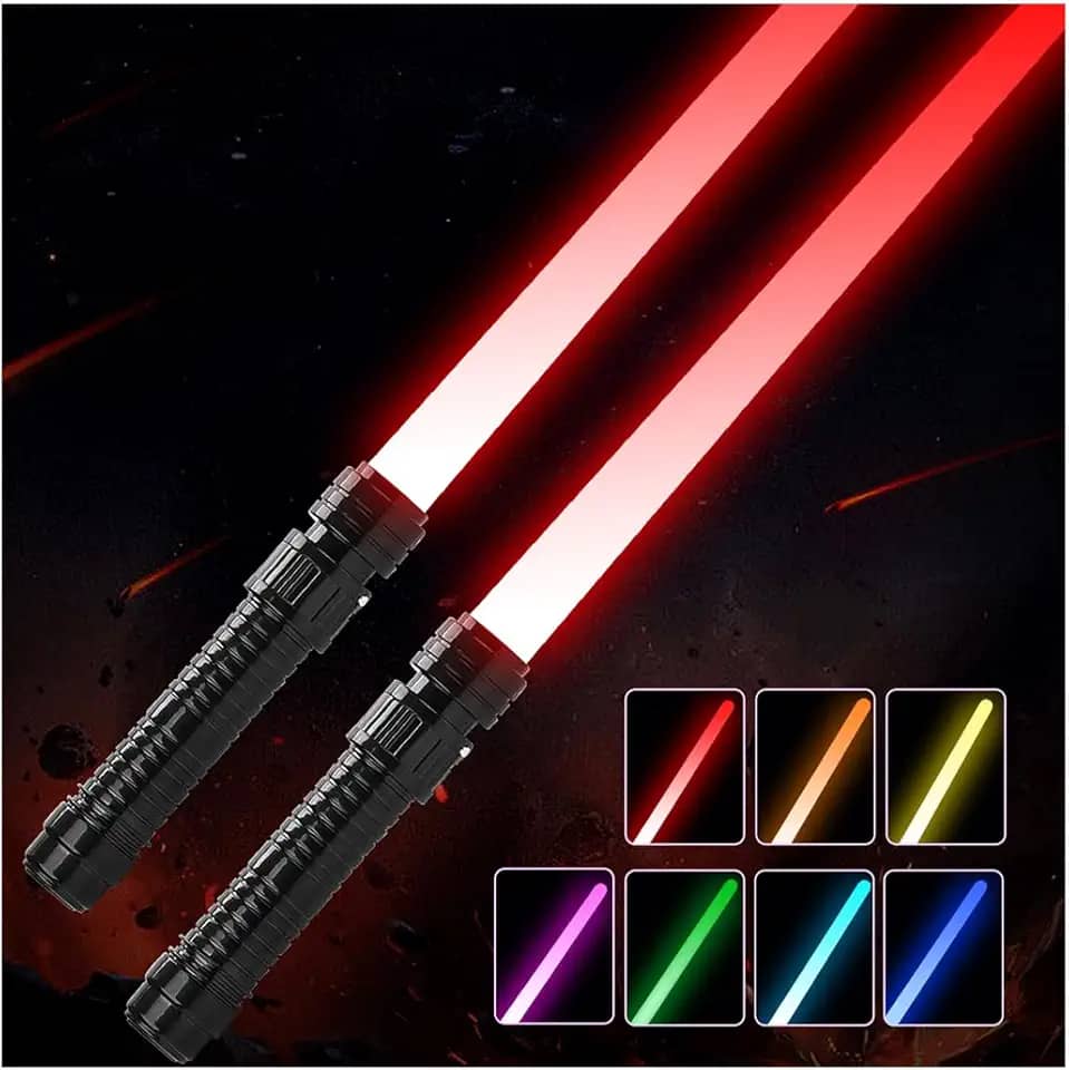 HegangNiu 2 Pack Light Up Sabers with FX Sound(Motion Sensitive) and Realistic Handle for Kids,Light Swords Set for Halloween Dress Up Parties, Xmas Present, Galaxy War Fighters
