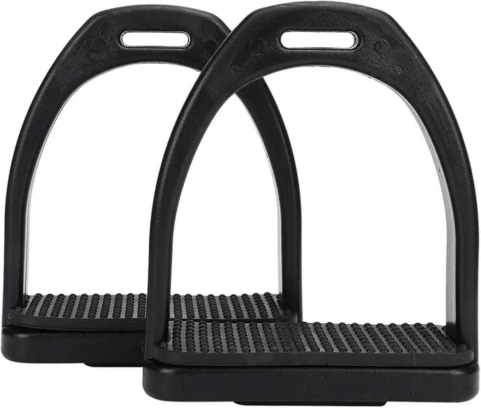 2 peças de estribos ocidentais, almofada de sela inglesa de plástico, 4,6 × 4,3 polegadas sela de cavalo para equitação, adestramento, treinamento de cavalo em trilha