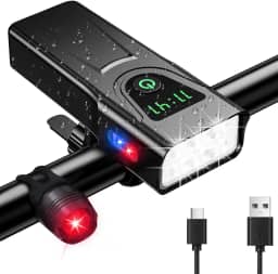 Kit Farol e Lanterna para Bicicleta 5200mAh - Luz 1000LM, IPX6, USB-C, Power Bank, 5+3 Modos - Acessórios Bike para Ciclismo Noturno, MTB, Speed, Camping e Emergência