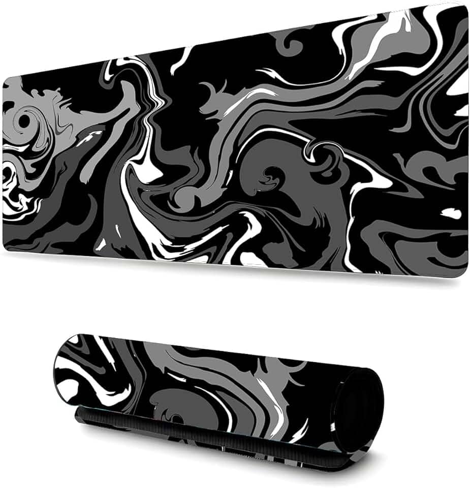 Mouse Pad Gamer Profissional Grande Confortavél Anti Derrapante 90x40 Escritório - Abstrato Preto e Branco