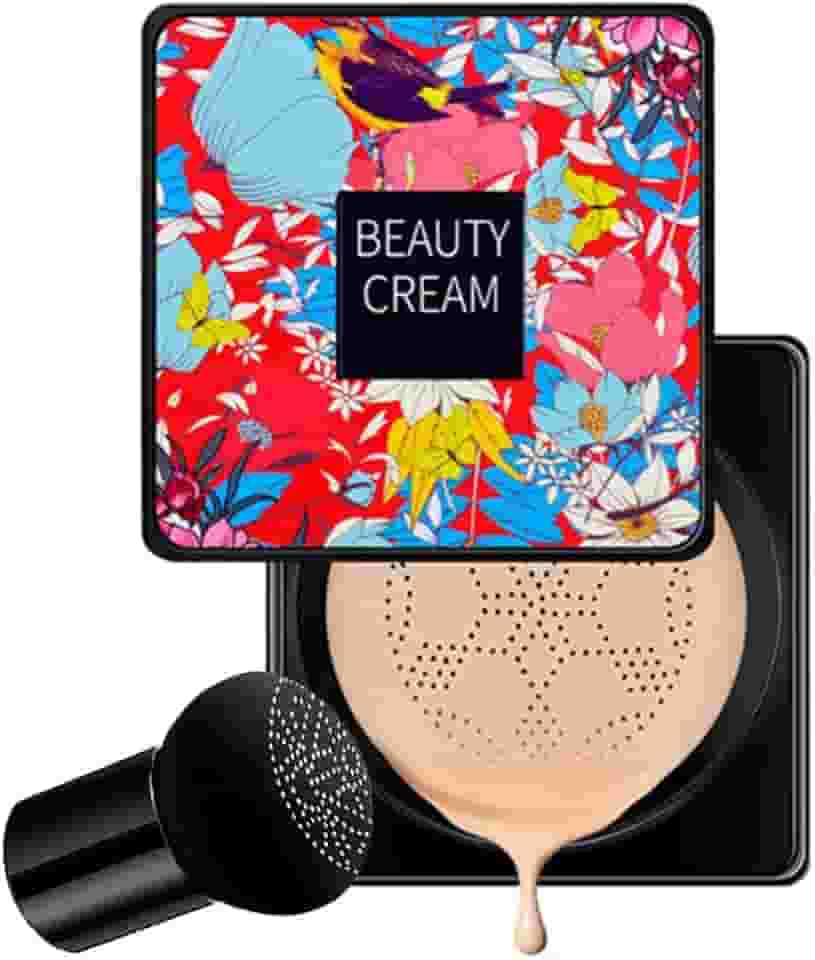 TBEOEN BB Cream Cogumelo Hidratante, Air Cushion CC Cream, Corretivo de Primer Líquido, Cobertura Perfeita Cor Natural Base