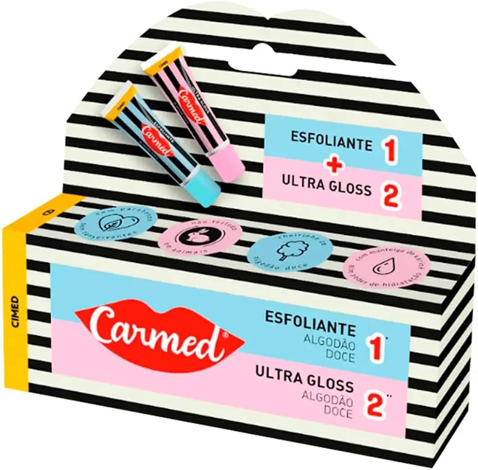 Carmed Kit SOS Lábios Esfoliante + Ultra Gloss Brilho Aroma Algodão Doce 10g Cimed
