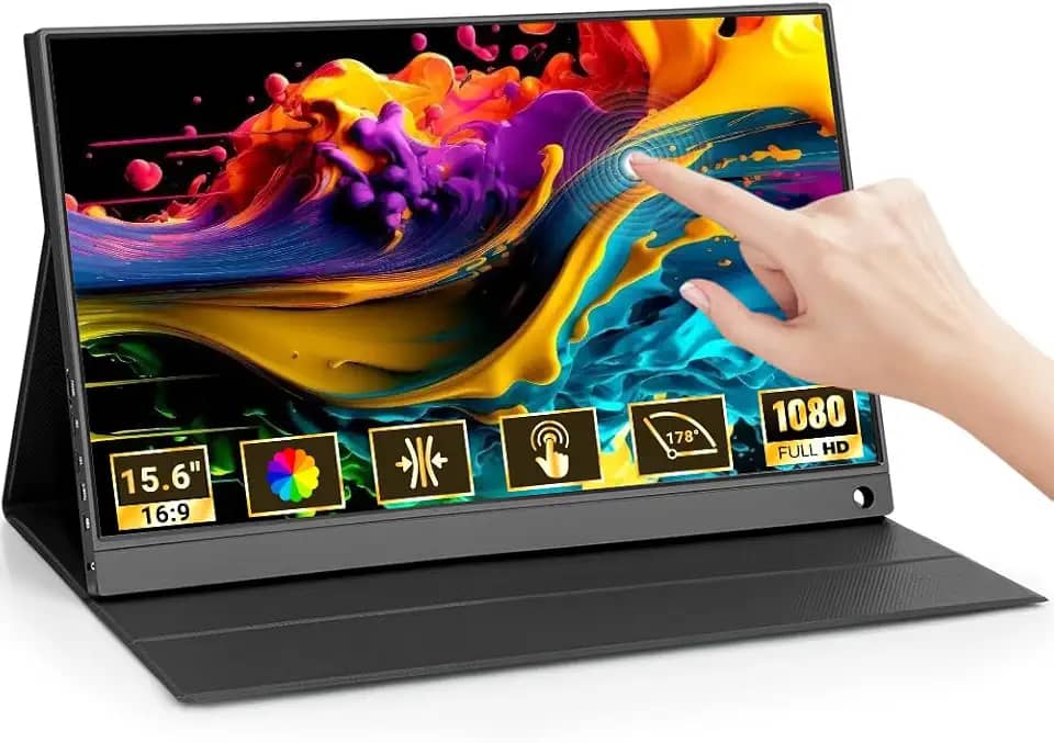 Monitor Portátil, 15.6Inch (Tela sensível ao toque), Full HD HDR10, FHD 1080P Monitor Portátil Conectado Com USB C Dupla/HDMI, 1920x1080 IPS, Alto Contraste 1000:1, 250 cd/m²