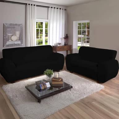 Kit Capa Para Sofa 2 e 3 Lugares Malha Gel Elasticada Ajustavel Coladinha (Preto)