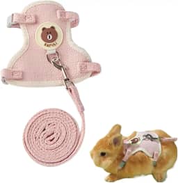 Copfeu Conjunto de arnês e coleira de coelho ajustável para coelhos para furões de porquinho-da-índia para furões para animais de estimação pequenos caminhando ao ar livre (pequeno, rosa)