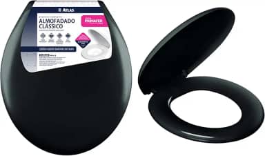 Atlas - Assento Sanitário Plástico Almofadado Clássico com Kit de Fixação, Cor Preto